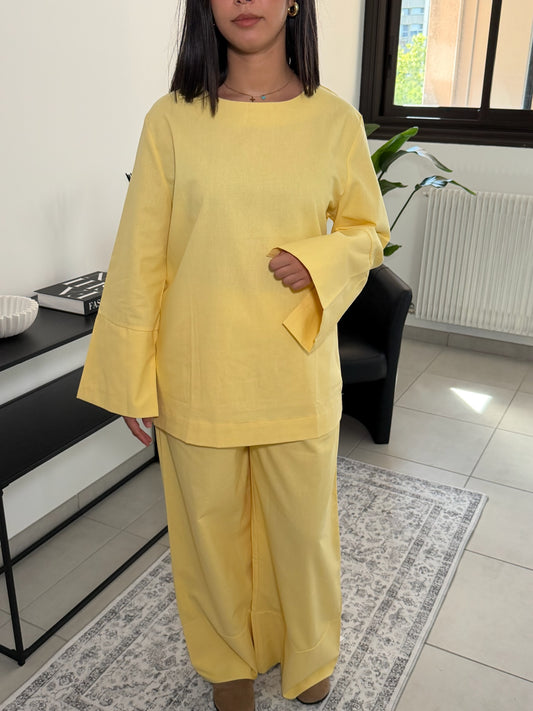 Ensemble en Lin Mélangé – Jaune