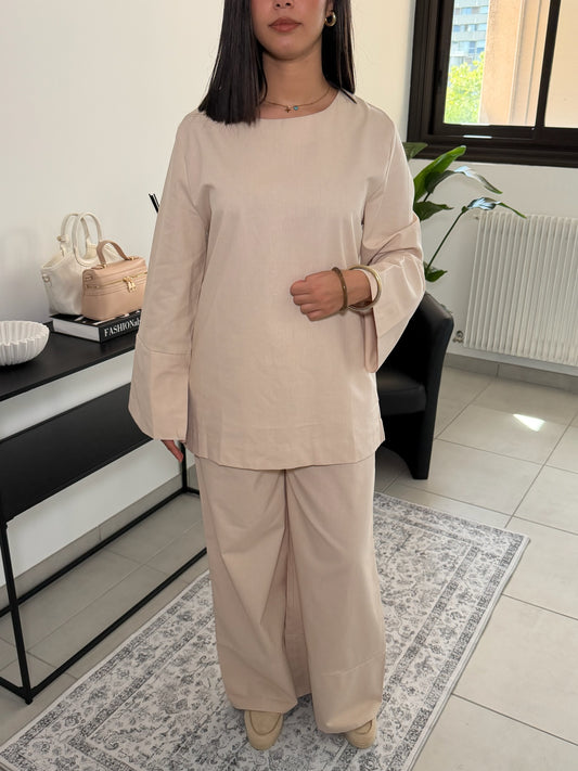 Ensemble en Lin Mélangé – Beige