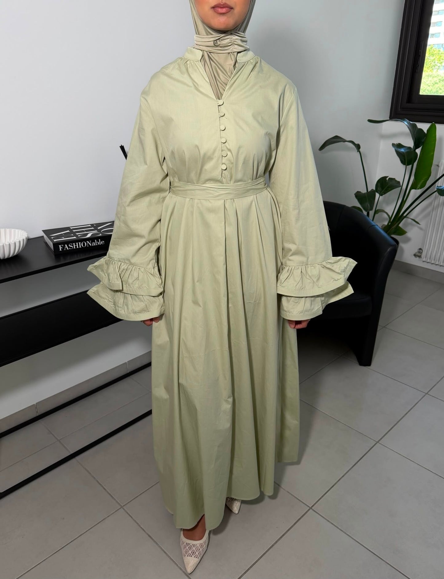 Robe en popeline – Vert sauge